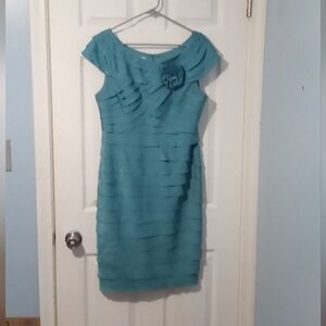 London Style Teal Layered Midi Dress